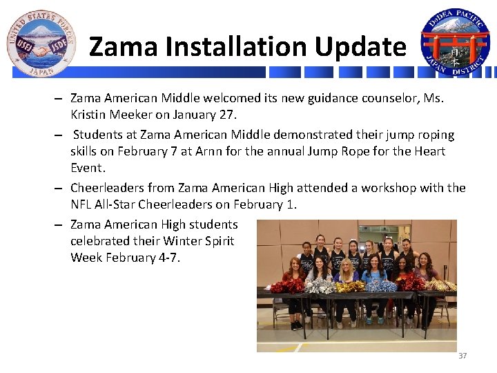 Zama Installation Update – Zama American Middle welcomed its new guidance counselor, Ms. Kristin