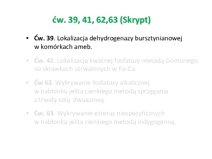 ćw. 39, 41, 62, 63 (Skrypt) • Ćw. 39. Lokalizacja dehydrogenazy bursztynianowej w komórkach