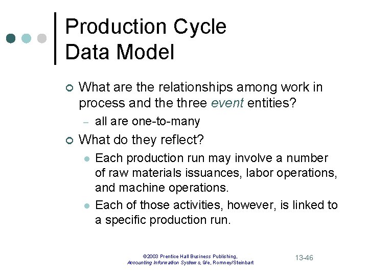 Production Cycle Data Model ¢ What are the relationships among work in process and