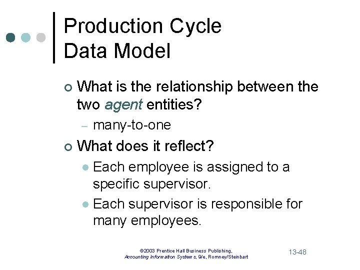 Production Cycle Data Model ¢ What is the relationship between the two agent entities?