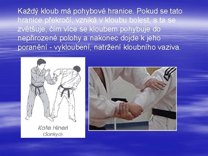 Každý kloub má pohybové hranice. Pokud se tato hranice překročí, vzniká v kloubu bolest,