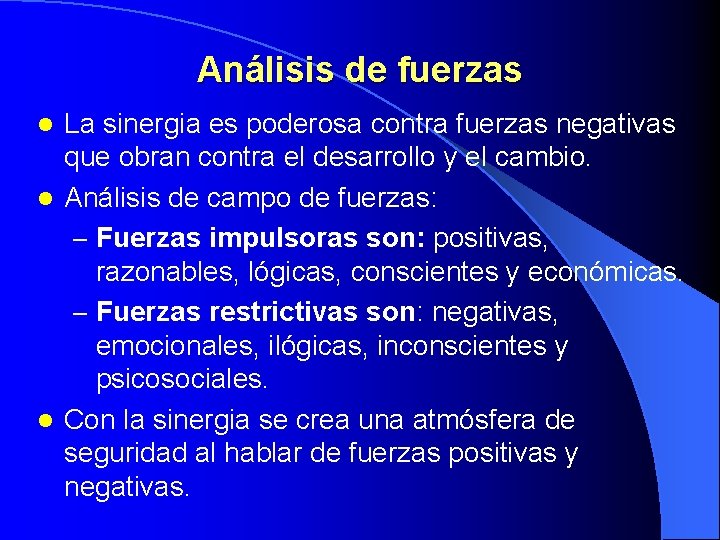 Análisis de fuerzas La sinergia es poderosa contra fuerzas negativas que obran contra el