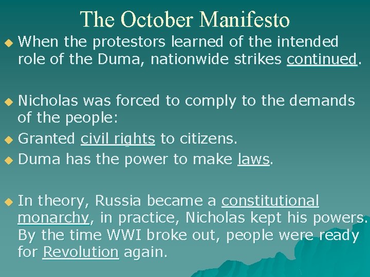 The October Manifesto u When the protestors learned of the intended role of the