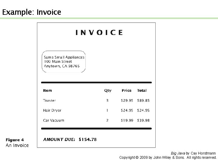 Example: Invoice Big Java by Cay Horstmann Copyright © 2009 by John Wiley &