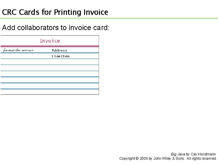 CRC Cards for Printing Invoice Add collaborators to invoice card: Big Java by Cay