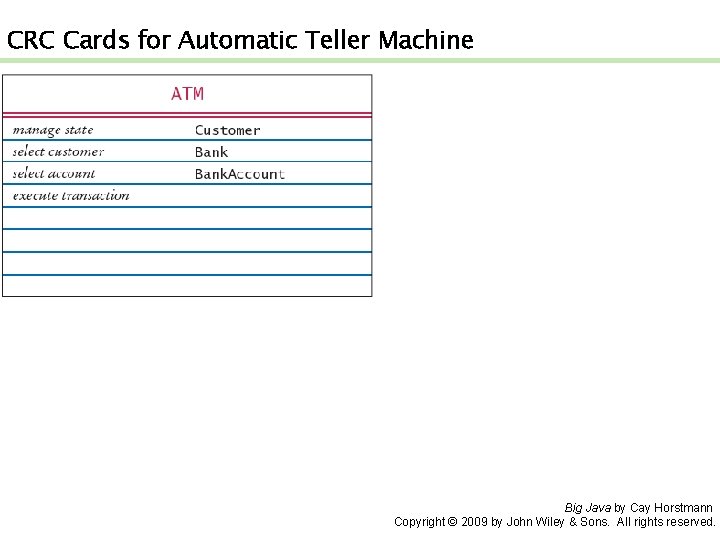  CRC Cards for Automatic Teller Machine Big Java by Cay Horstmann Copyright ©