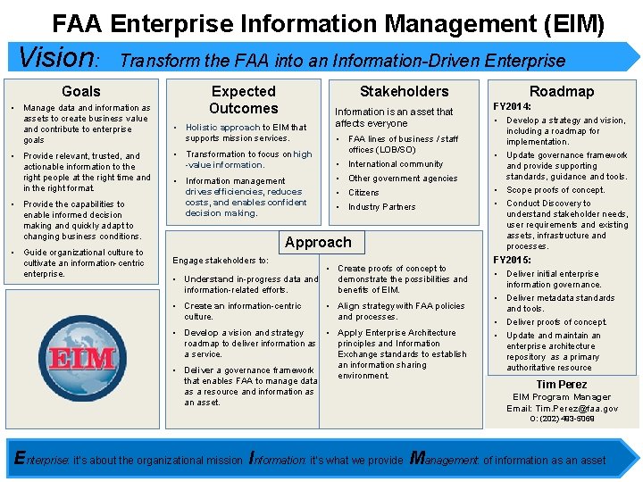 FAA Enterprise Information Management (EIM) Vision: Transform the FAA into an Information-Driven Enterprise Goals