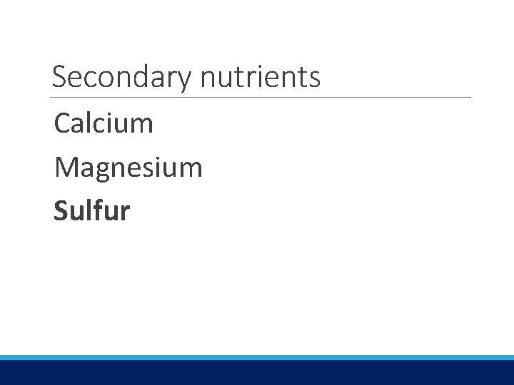 Secondary nutrients Calcium Magnesium Sulfur 