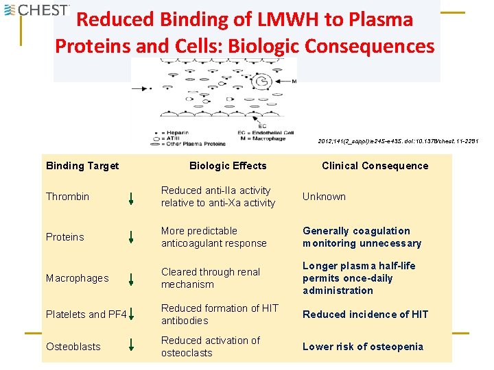 Reduced Binding of LMWH to Plasma Proteins and Cells: Biologic Consequences 2012; 141(2_suppl): e