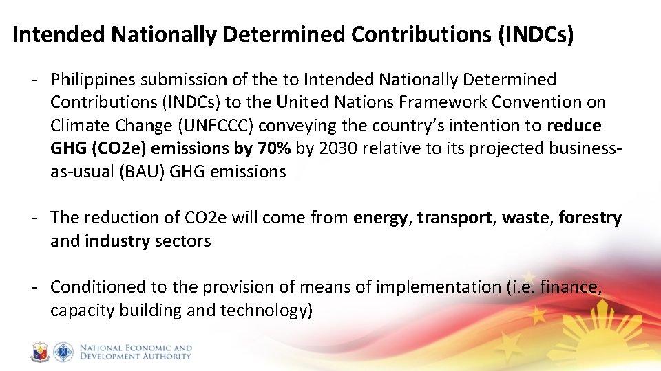Intended Nationally Determined Contributions (INDCs) - Philippines submission of the to Intended Nationally Determined