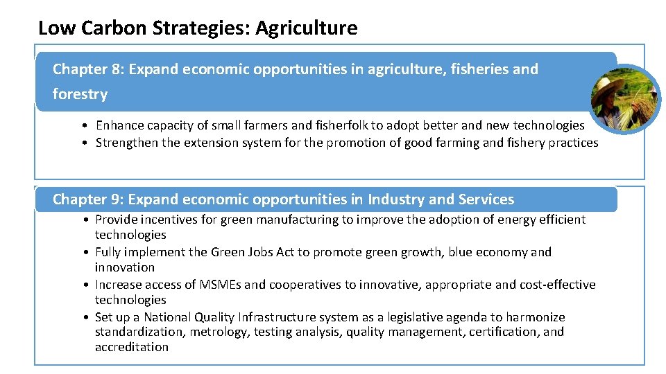 Low Carbon Strategies: Agriculture Chapter 8: Expand economic opportunities in agriculture, fisheries and forestry
