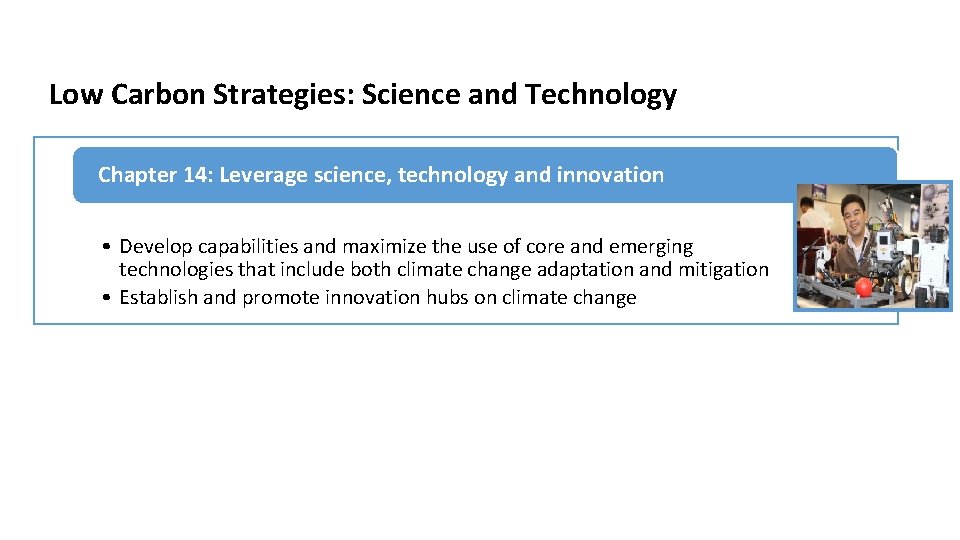 Low Carbon Strategies: Science and Technology Chapter 14: Leverage science, technology and innovation •