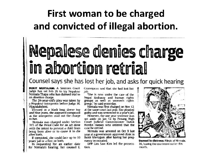 First woman to be charged and convicted of illegal abortion. 