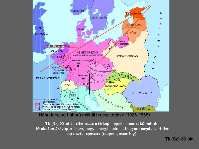 Németország háború nélküli terjeszkedése (1935 -1939) Tk (Sz)-83. old: Jellemezze a térkép alapján a