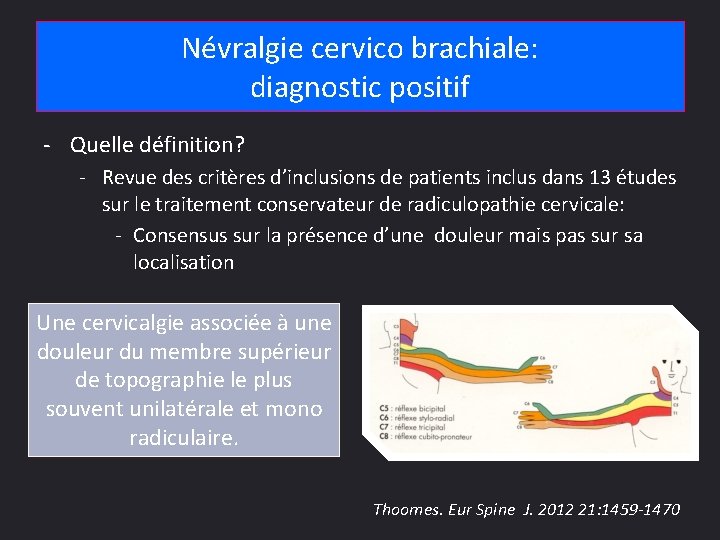 Névralgie cervico brachiale: diagnostic positif - Quelle définition? - Revue des critères d’inclusions de