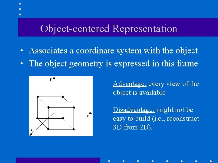 Object-centered Representation • Associates a coordinate system with the object • The object geometry