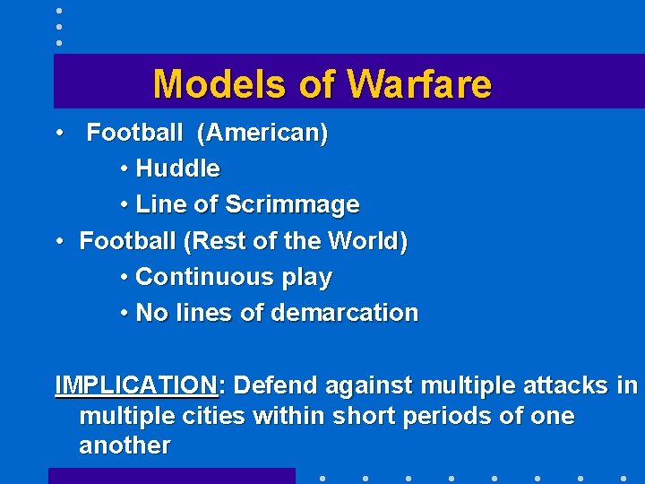 Models of Warfare • Football (American) • Huddle • Line of Scrimmage • Football