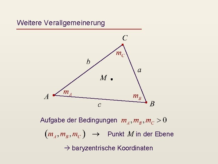 Weitere Verallgemeinerung Aufgabe der Bedingungen Punkt in der Ebene baryzentrische Koordinaten 