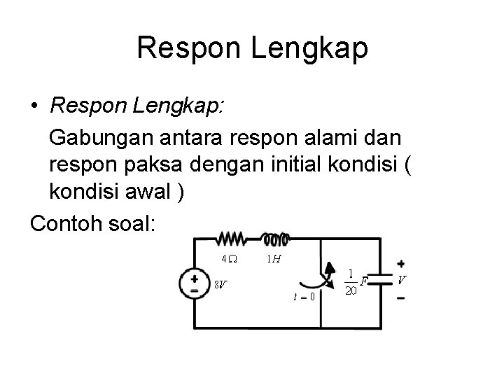 Respon Lengkap • Respon Lengkap: Gabungan antara respon alami dan respon paksa dengan initial