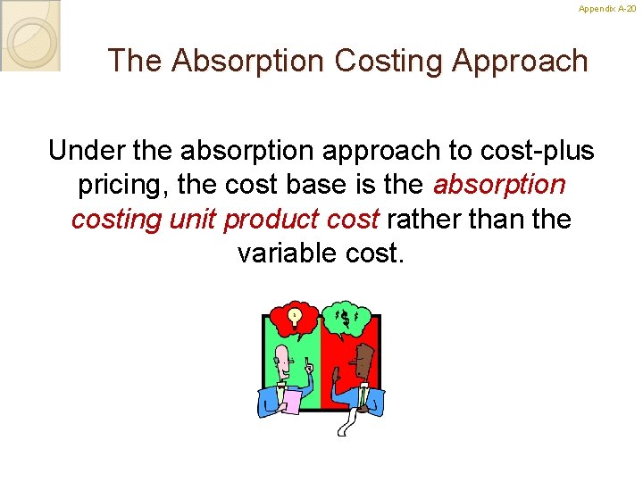Appendix A-20 20 The Absorption Costing Approach Under the absorption approach to cost-plus pricing,
