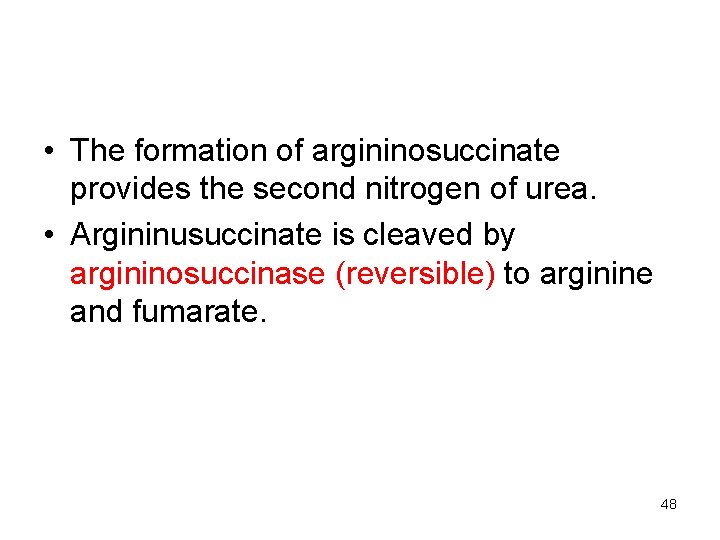  • The formation of argininosuccinate provides the second nitrogen of urea. • Argininusuccinate