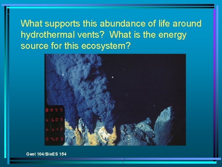 What supports this abundance of life around hydrothermal vents? What is the energy source