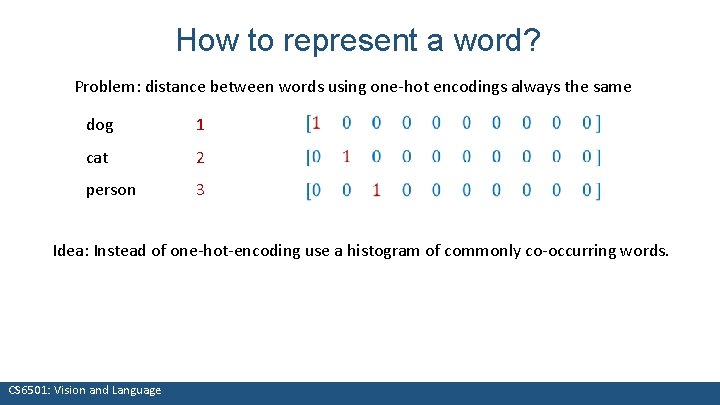 How to represent a word? Problem: distance between words using one-hot encodings always the