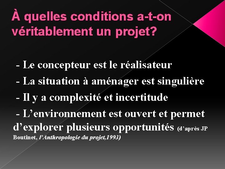 À quelles conditions a-t-on véritablement un projet? - Le concepteur est le réalisateur -