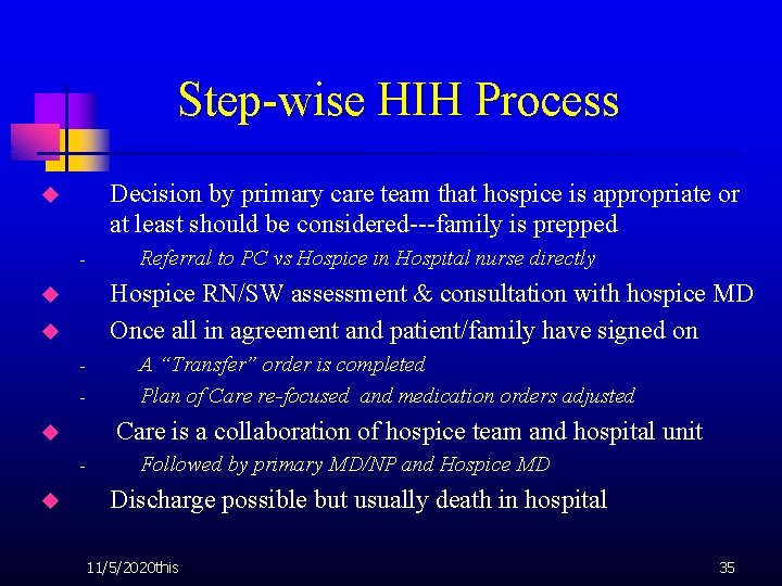 Hospice in HospitalGIP and Beyond Process and Experience