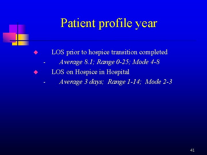 Patient profile year u u LOS prior to hospice transition completed Average 8. 1;
