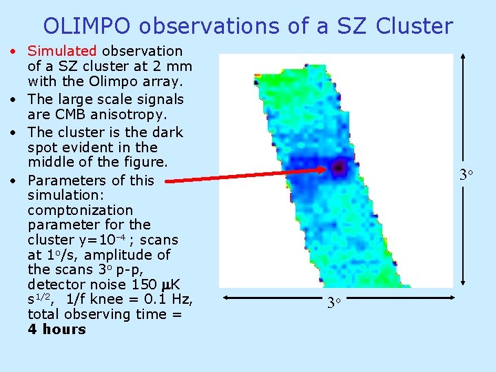 OLIMPO observations of a SZ Cluster • Simulated observation of a SZ cluster at