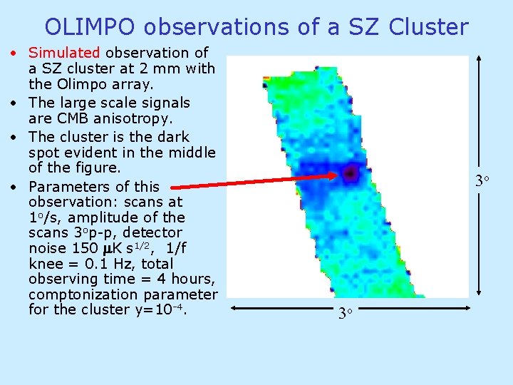 OLIMPO observations of a SZ Cluster • Simulated observation of a SZ cluster at