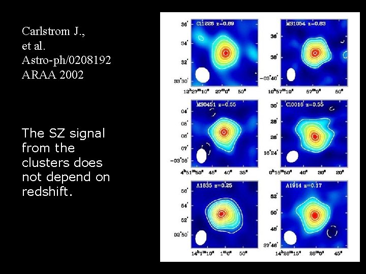 Carlstrom J. , et al. Astro-ph/0208192 ARAA 2002 The SZ signal from the clusters