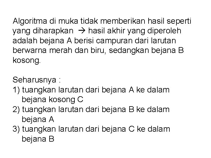 Algoritma di muka tidak memberikan hasil seperti yang diharapkan hasil akhir yang diperoleh adalah