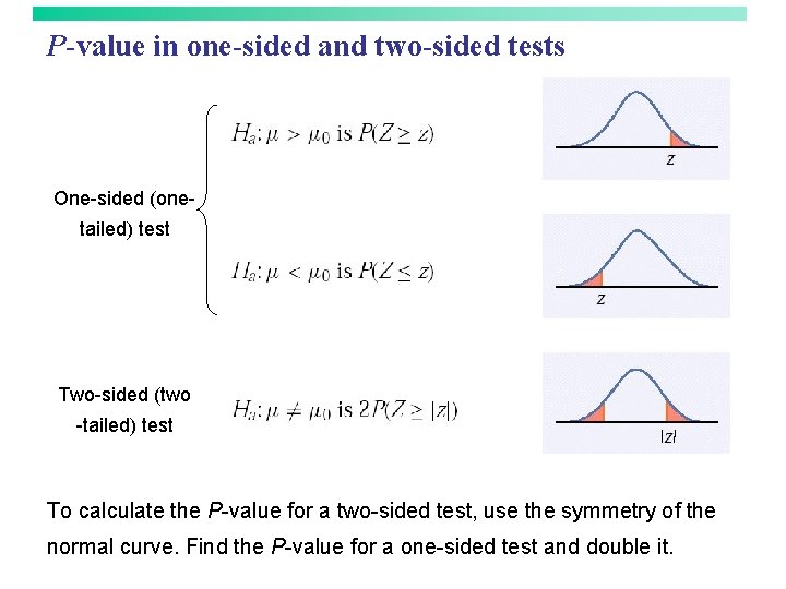 P-value in one-sided and two-sided tests One-sided (onetailed) test Two-sided (two -tailed) test To
