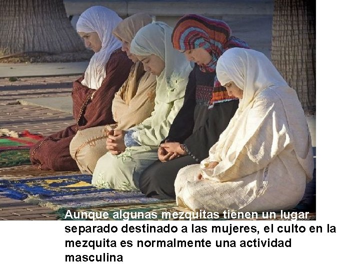 Aunque algunas mezquitas tienen un lugar separado destinado a las mujeres, el culto en