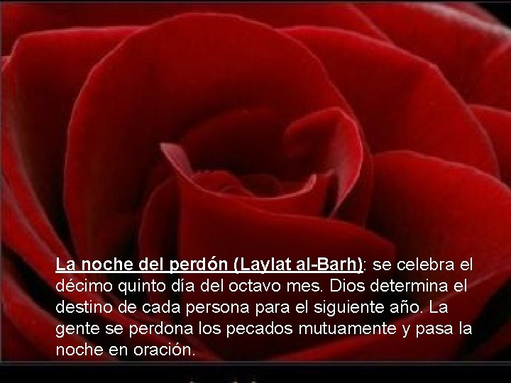 La noche del perdón (Laylat al-Barh): se celebra el décimo quinto día del octavo