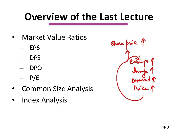 Overview of the Last Lecture • Market Value Ratios – – EPS DPO P/E
