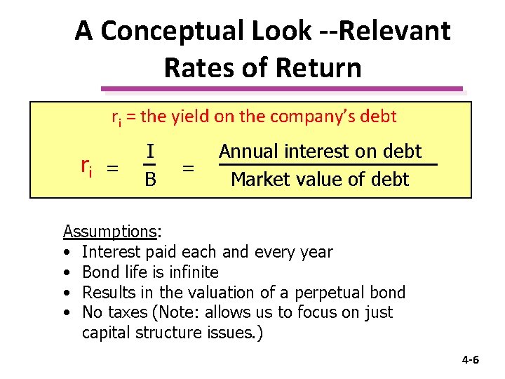 A Conceptual Look --Relevant Rates of Return ri = the yield on the company’s