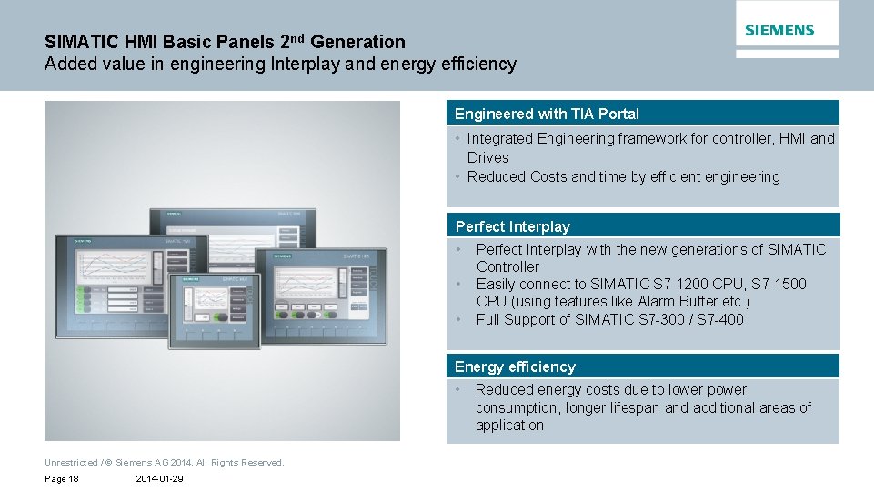 SIMATIC HMI Basic Panels 2 nd Generation Added value in engineering Interplay and energy