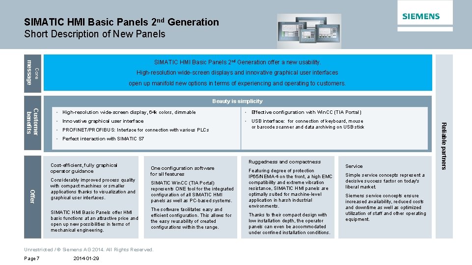 SIMATIC HMI Basic Panels 2 nd Generation Short Description of New Panels Core message