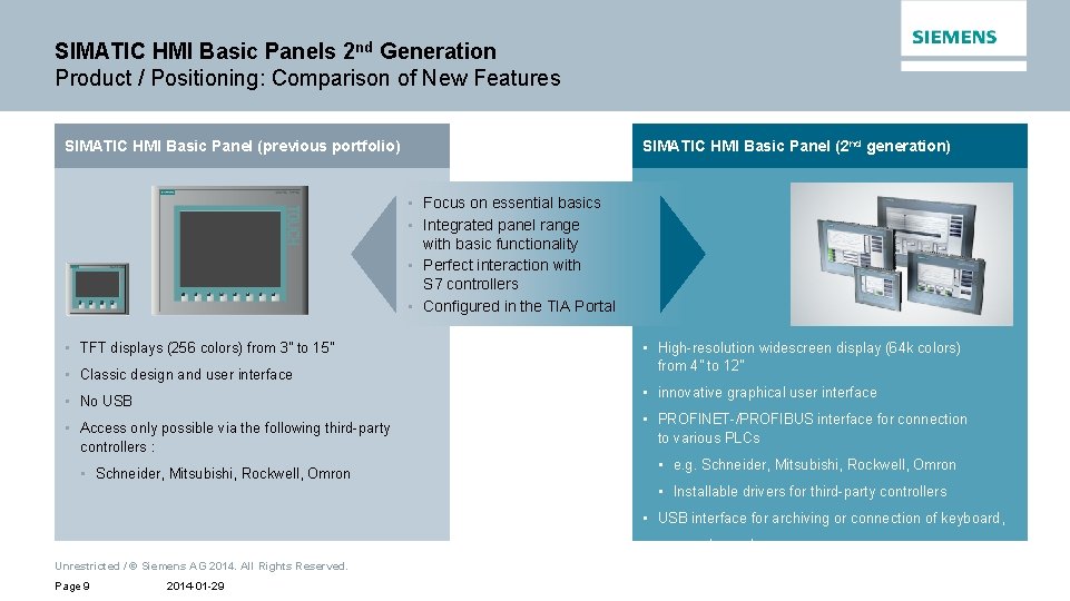 SIMATIC HMI Basic Panels 2 nd Generation Product / Positioning: Comparison of New Features