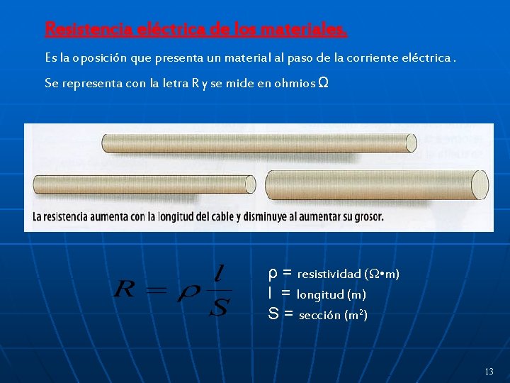 Resistencia eléctrica de los materiales. Es la oposición que presenta un material al paso