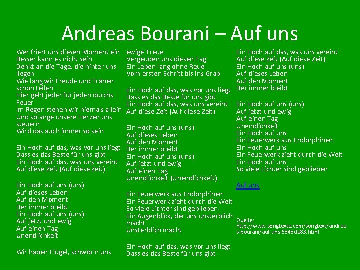 Andreas Bourani – Auf uns Ein Hoch auf das, was uns vereint Auf diese