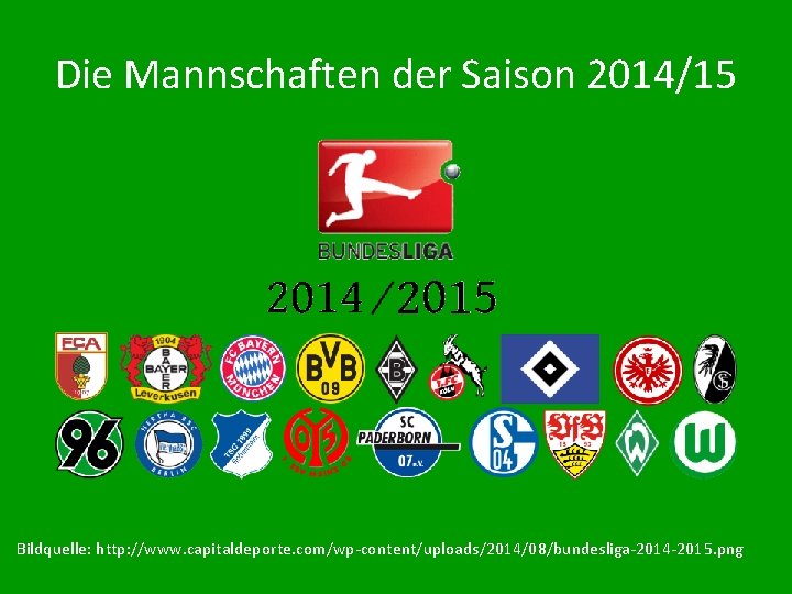 Die Mannschaften der Saison 2014/15 Bildquelle: http: //www. capitaldeporte. com/wp-content/uploads/2014/08/bundesliga-2014 -2015. png 