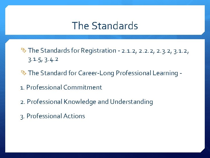 The Standards for Registration - 2. 1. 2, 2. 2. 2, 2. 3. 2,