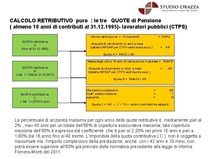 CALCOLO RETRIBUTIVO puro : le tre QUOTE di Pensione ( almeno 18 anni di