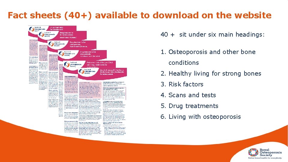 Fact sheets (40+) available to download on the website 40 + sit under six