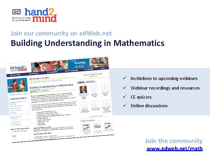 Join our community on ed. Web. net Building Understanding in Mathematics ü Invitations to