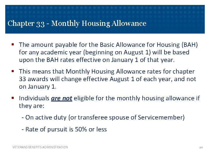 Chapter 33 - Monthly Housing Allowance § The amount payable for the Basic Allowance